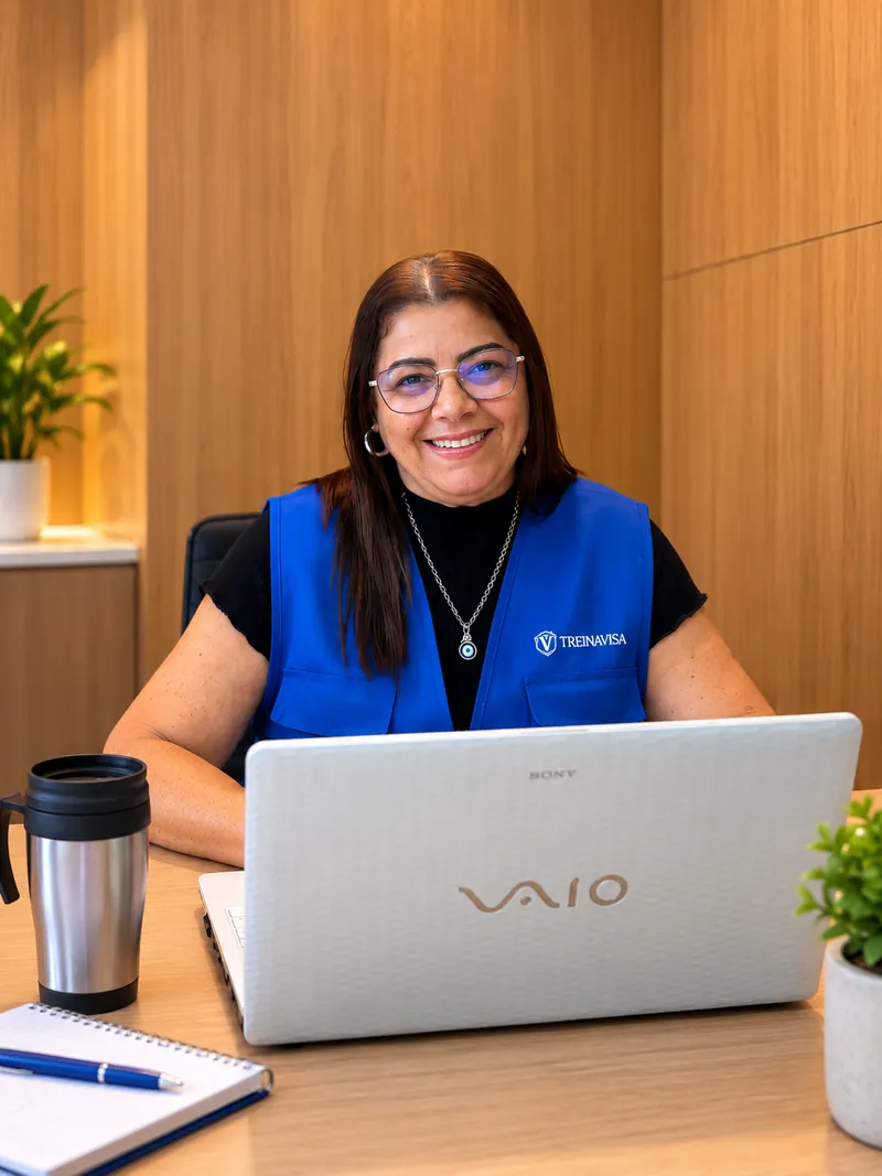 Ana Roberta Ribeiro atendendo no notebook